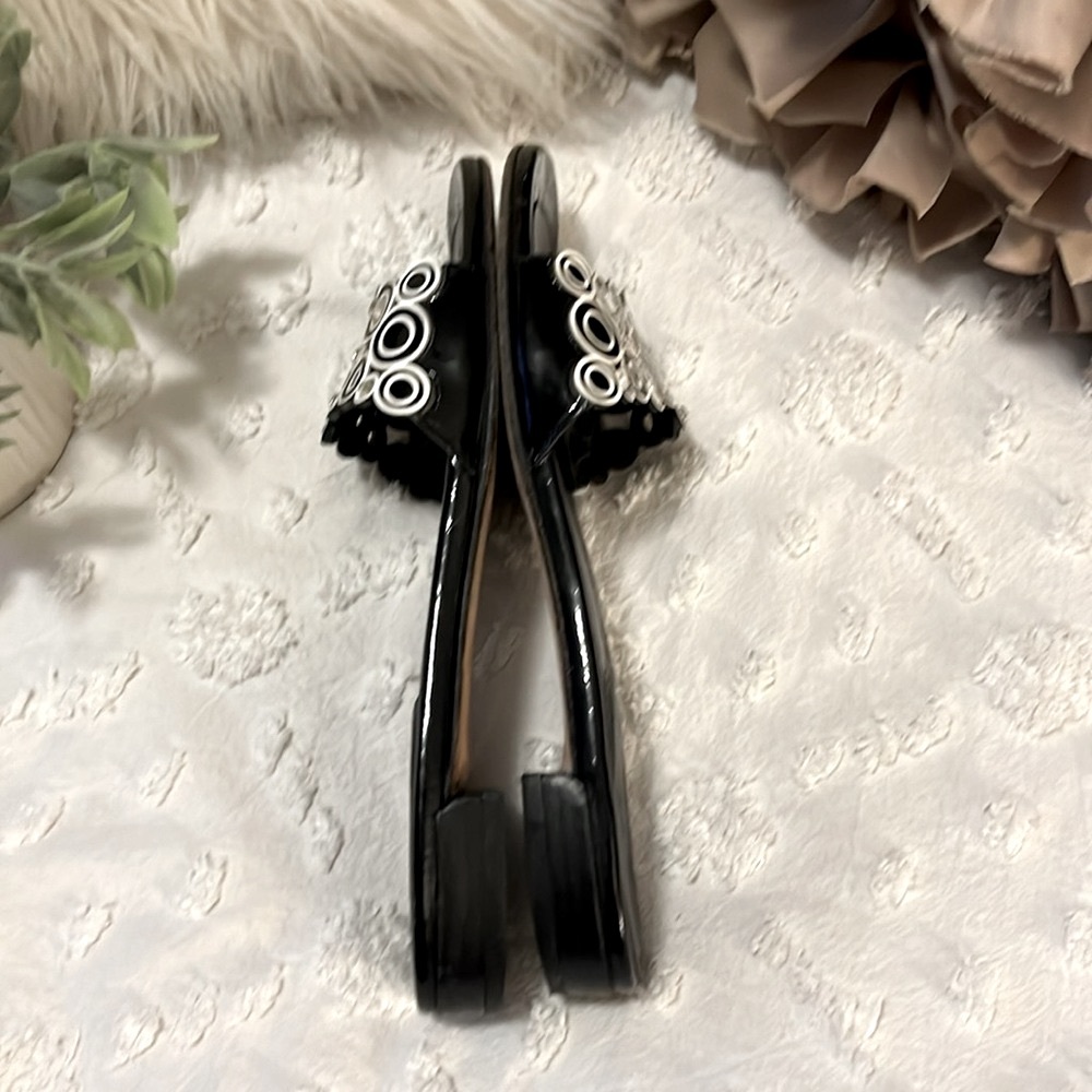 Stuart Weitzman Black Slide Sandals with Silver Circle Embellishments - Picture 4 of 14